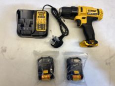 DeWalt DCD710 Cordless 10.8V XR Drill Driver w/ DeWalt DCB107 Battery Charger & 2 x DeWalt DCB125 Ba