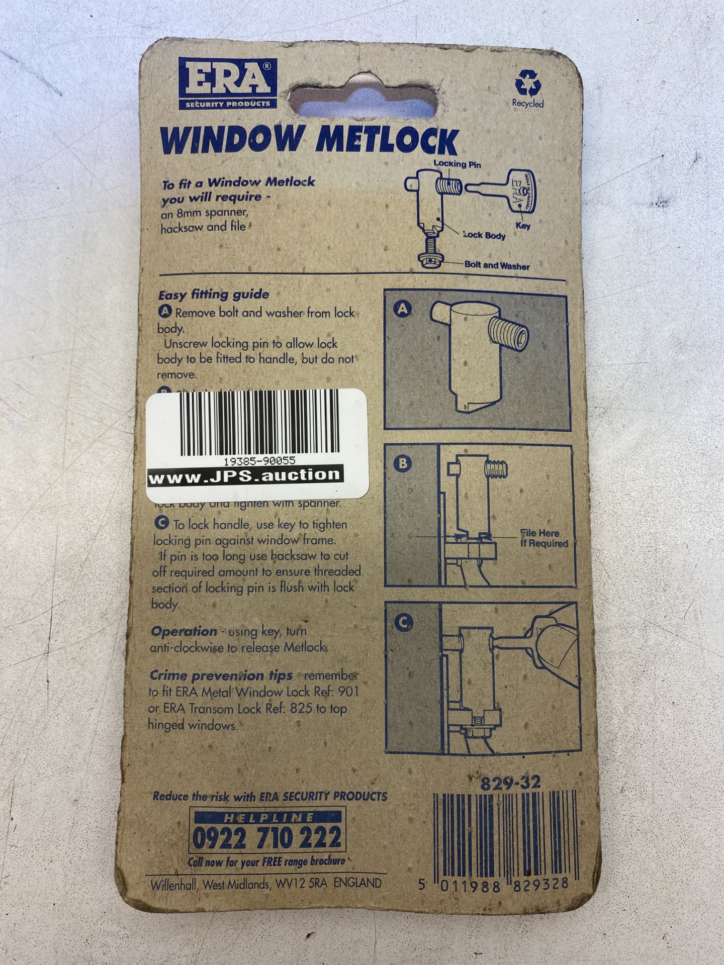 18 x ERA 829-3 Metlock Window Handle Lock (Card of 2): Brass