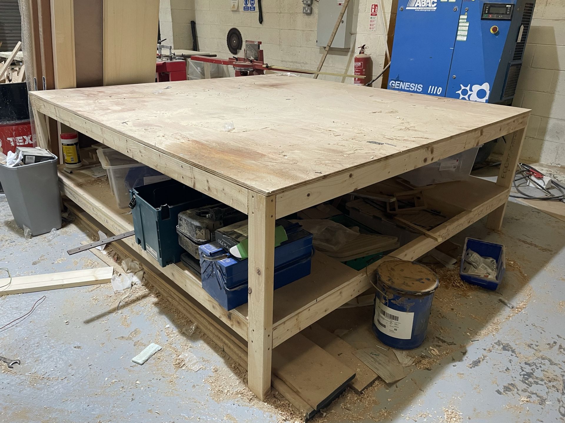 Wooden Workshop Table w/ Undershelf | 235cm x 245cm x 90cm