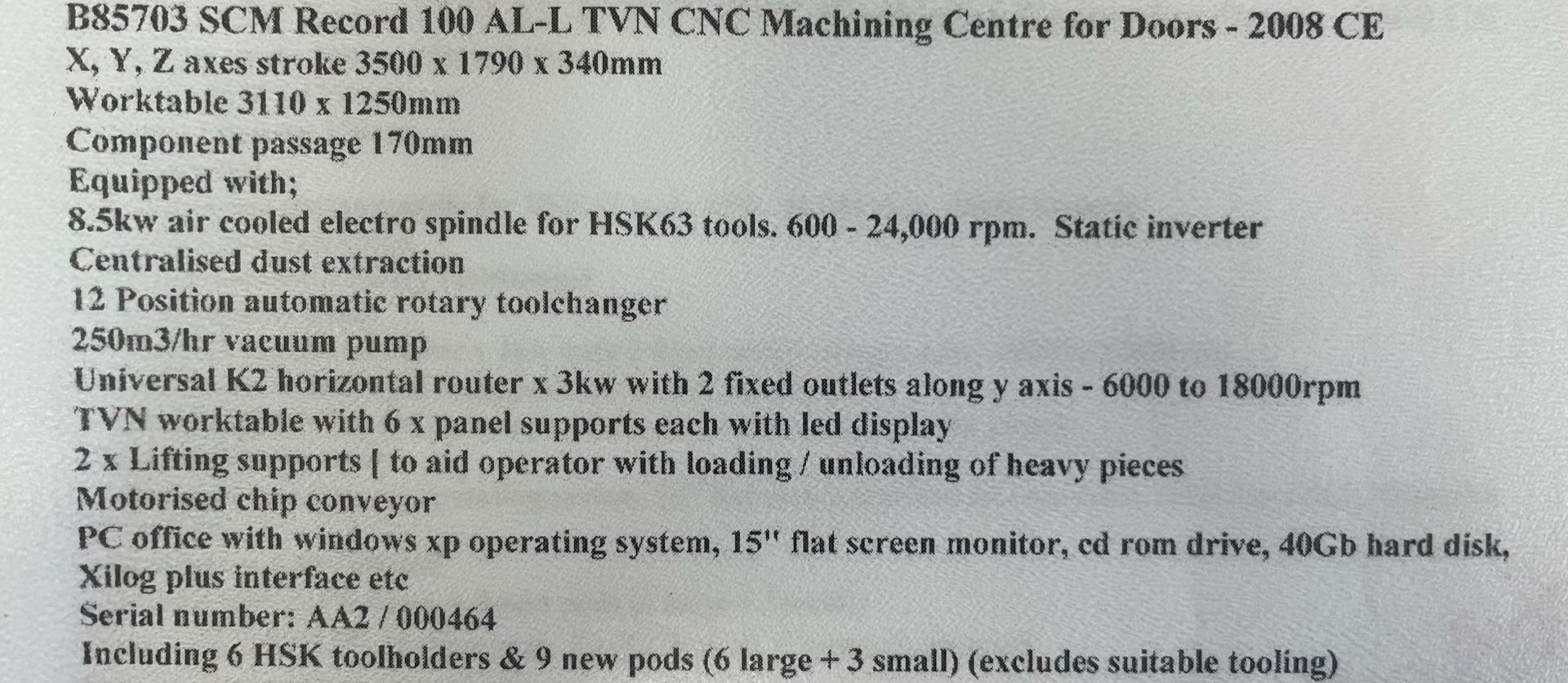 SCM Record 100 AL CNC Router/Machining Centre | YOM: 2007 - Image 15 of 15