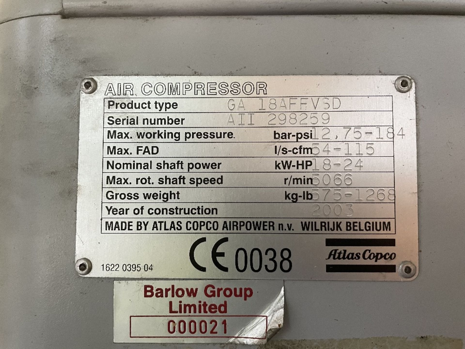 Atlas Copco GA18VSDFF Rotary Screw Compressor | YOM: 2003 - Image 4 of 6