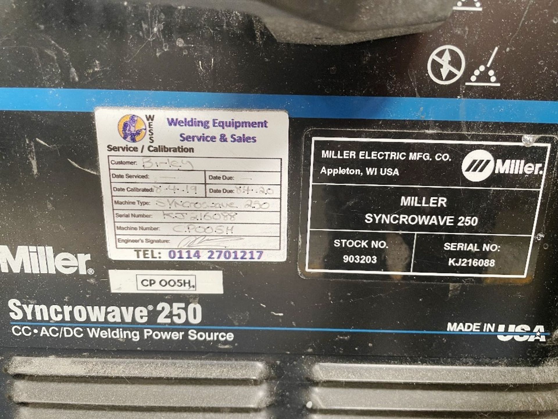 Miller Syncrowave 250 Tig Welder w/ Miller Water Cooler - Image 2 of 4