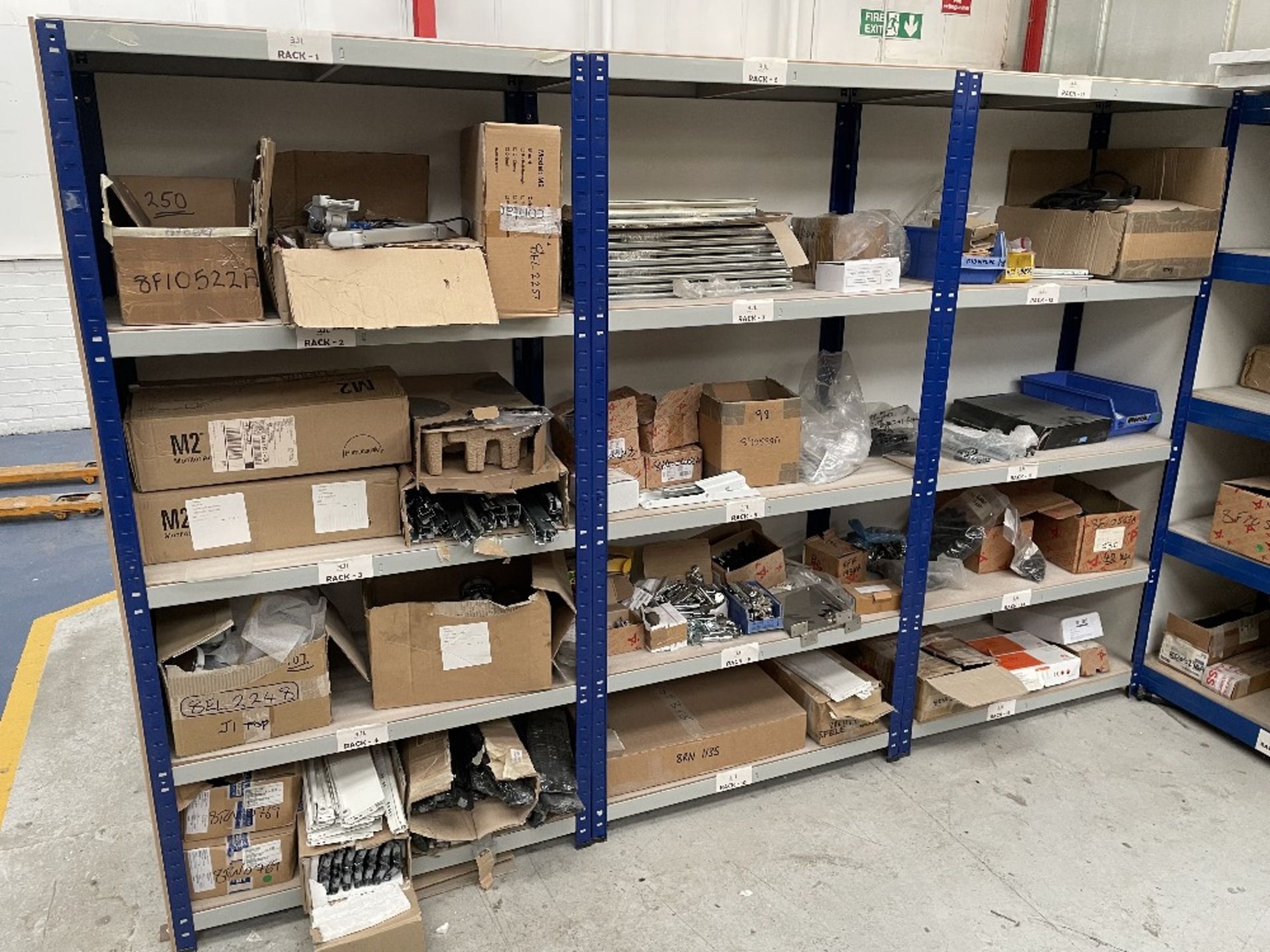 3 Bays of Shelving w/ Furniture Fixings & Fittings Stock | As Pictured