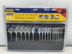 2 x Irwin Blue Groove 17pc Flat Spade Drill Bit Set Wallet
