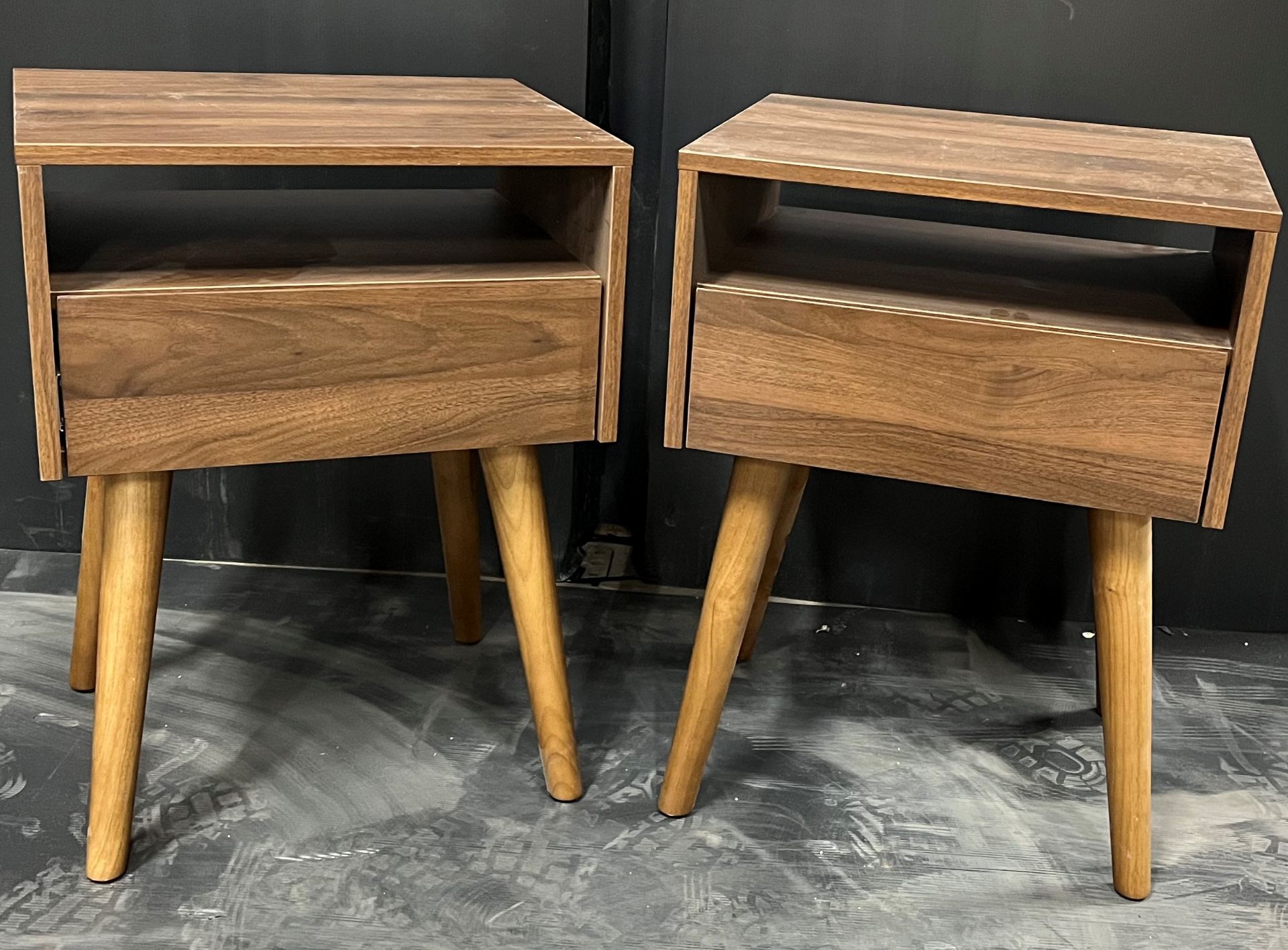 2 x Dark Brown Single Drawer Bedside Cabinets