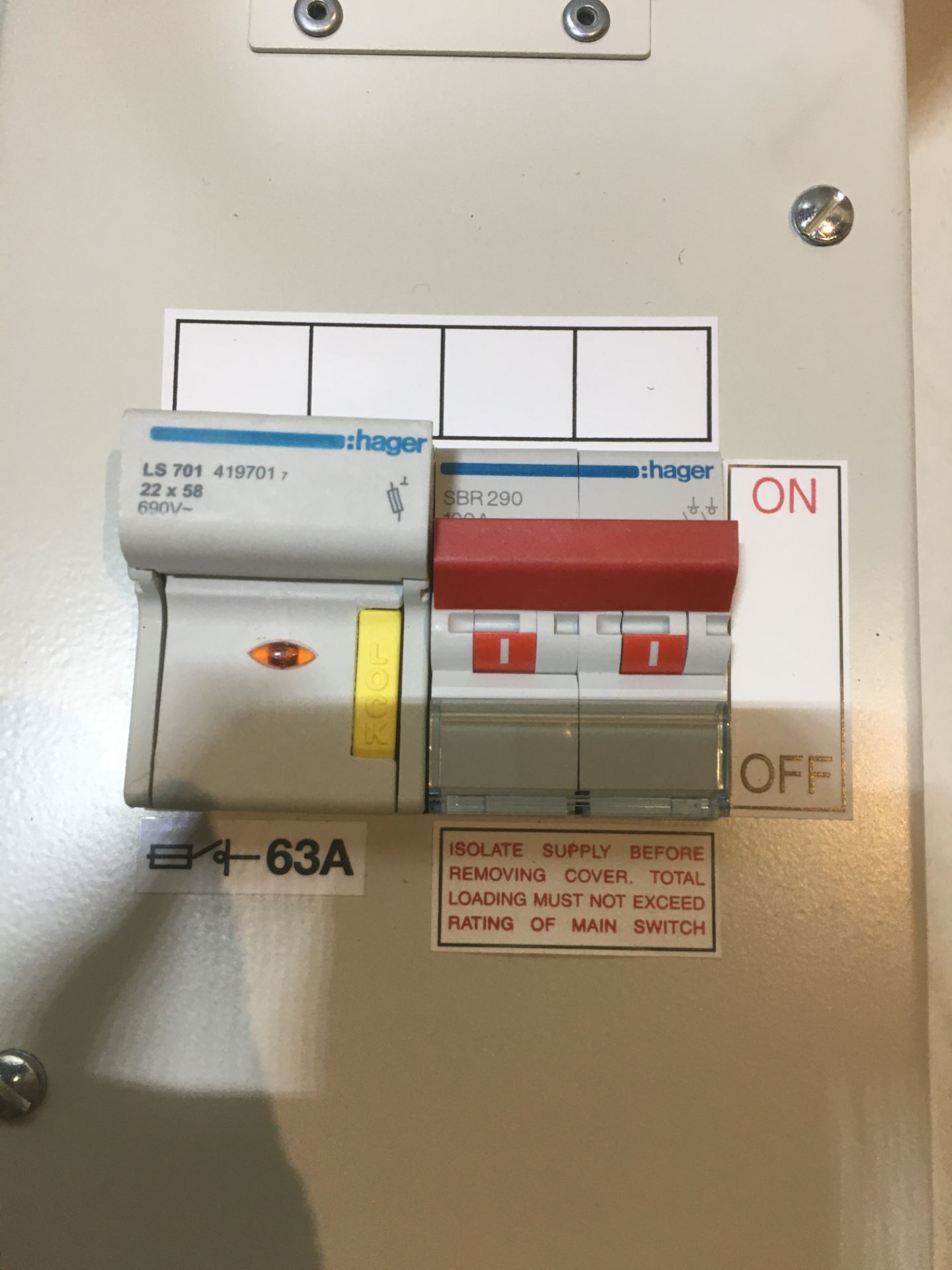 6 x Hager IU44-16D C/W 100A Isolator & 63A Fuse W/ Door - Image 3 of 5