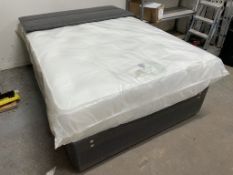 Ex Display Upholstered Double Divan Bed w/ 2 x Drawers, Headboard & Mattress in Grey Fabric