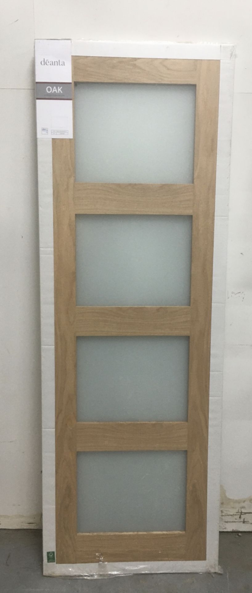 Deanta Coventry 4-Window Pre-Finished Oak Interior Door | Frosted Glaze | 1981mm x 686mm x 35mm