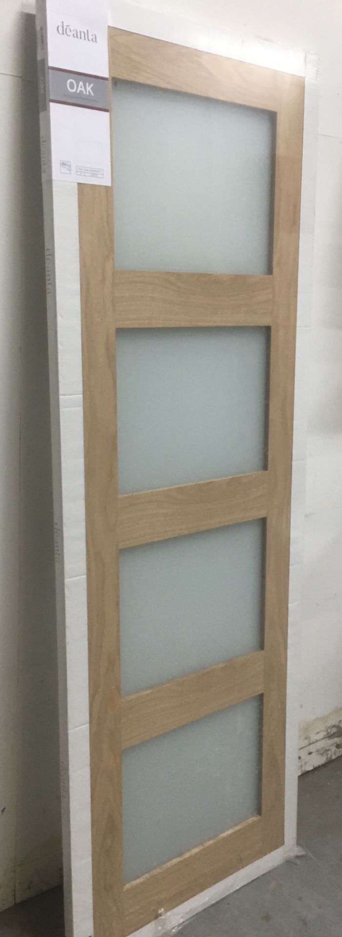 Deanta Coventry 4-Window Pre-Finished Oak Interior Door | Frosted Glaze | 1981mm x 686mm x 35mm - Image 2 of 5