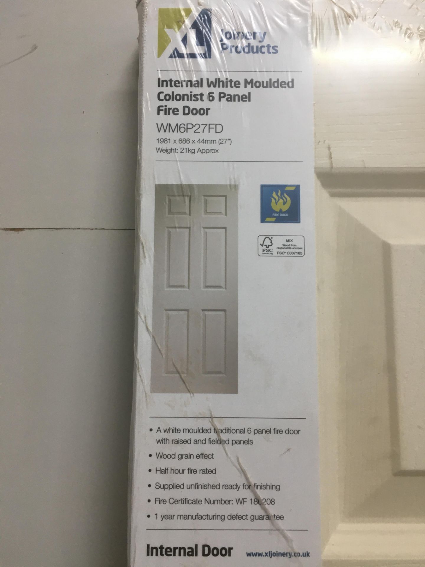 XLJoinery Colonist White Moulded 6-Panel Internal Fire Door | WM6PZ7FD | 1981mm x 868mm x 44mm - Image 3 of 3