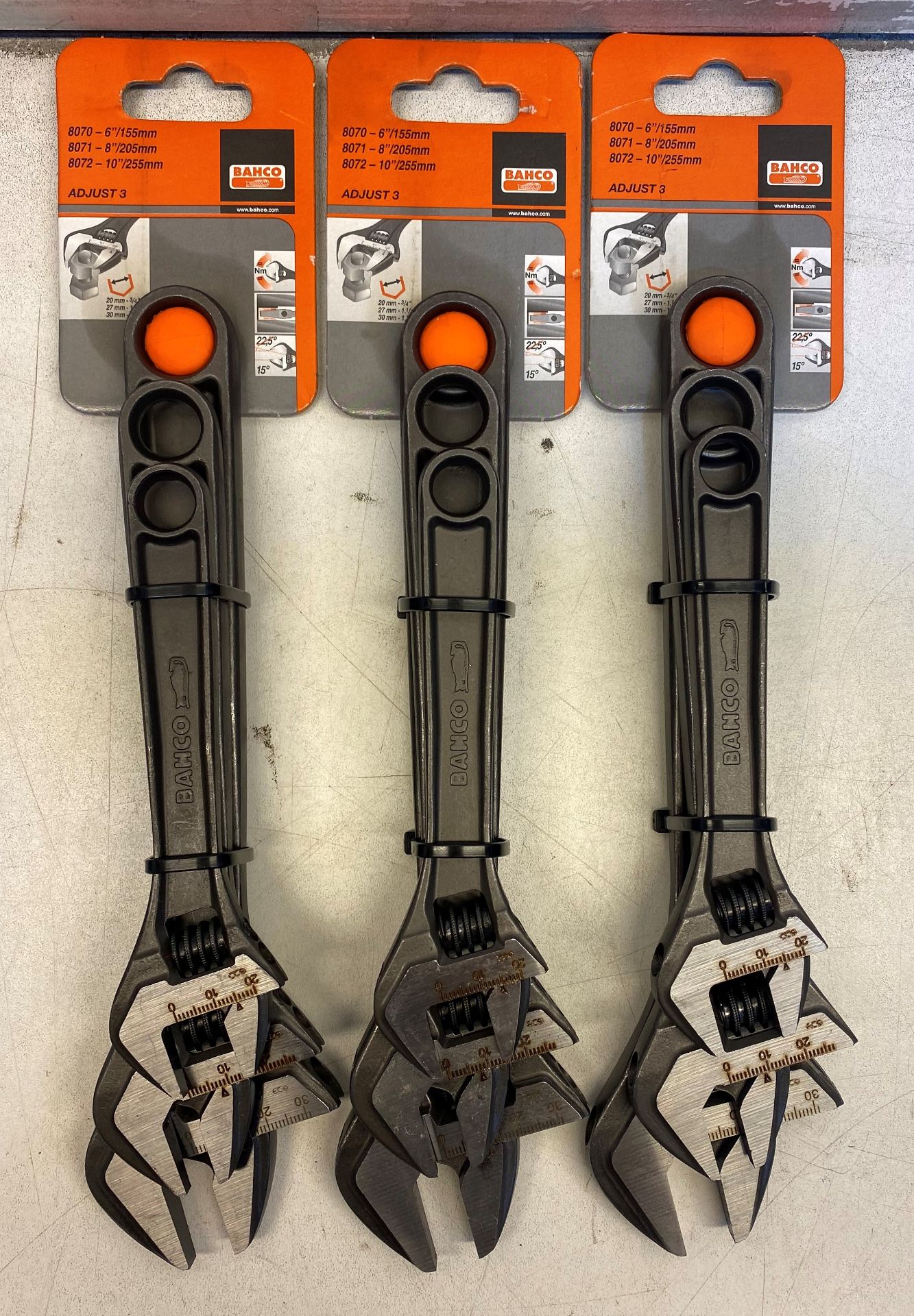 3 x Bahco XMS21ADJ3 3pc 80 Series Adjustable Wrench Sets