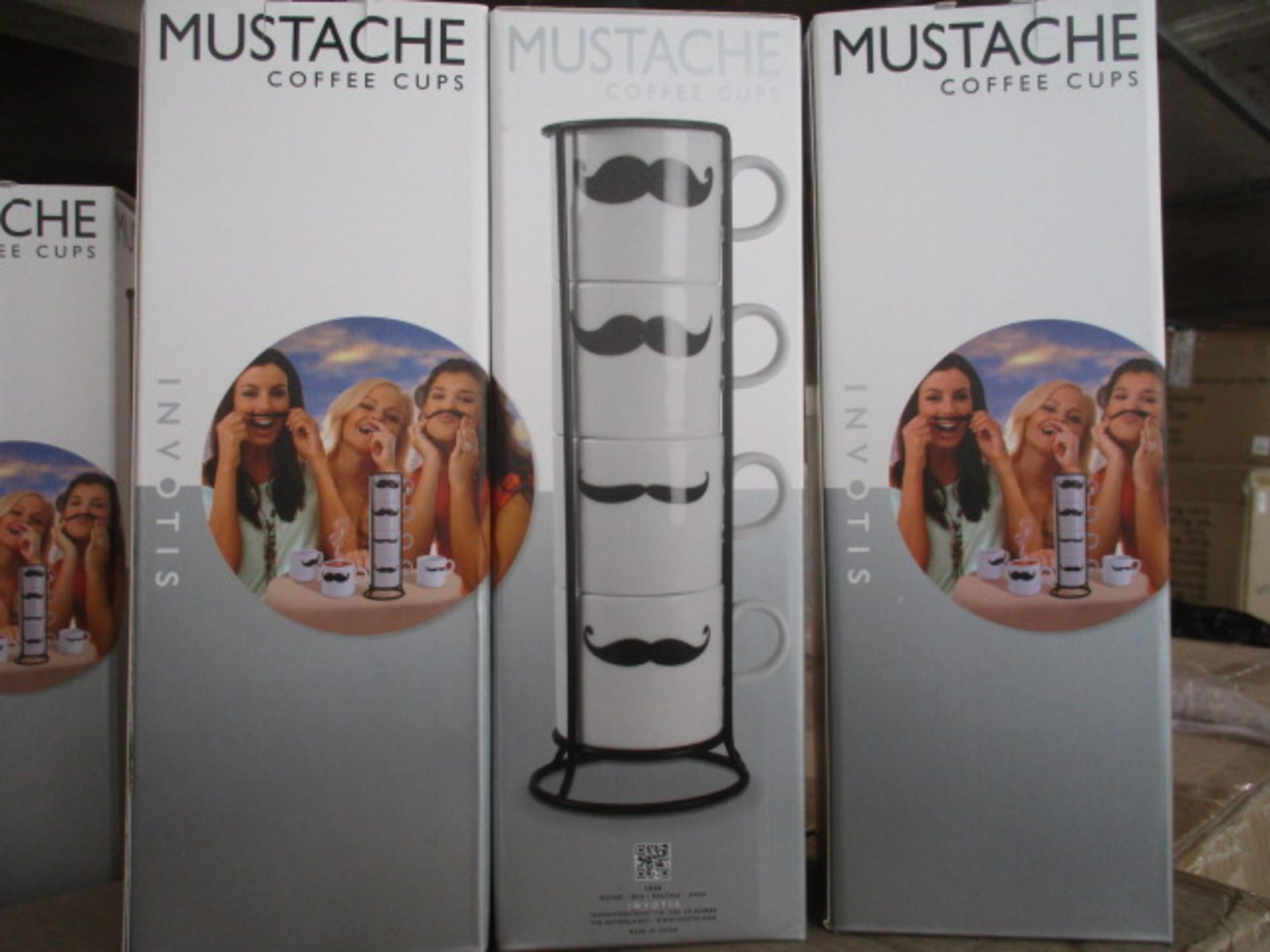 5 x Invotis 4pc Moustache Design Mugs on Stand