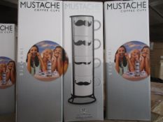 5 x Invotis 4pc Moustache Design Mugs on Stand