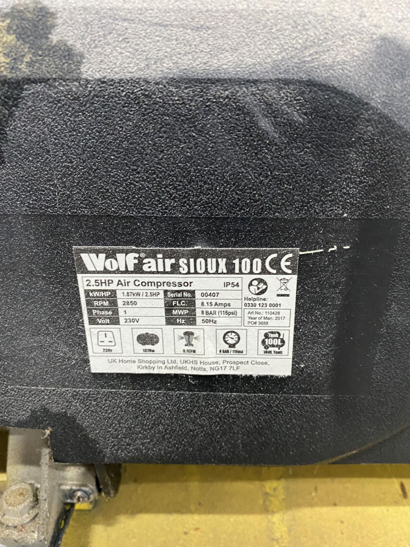 Wolfair Sioux 100 2.5hp 230v Air Compressor - Image 4 of 4