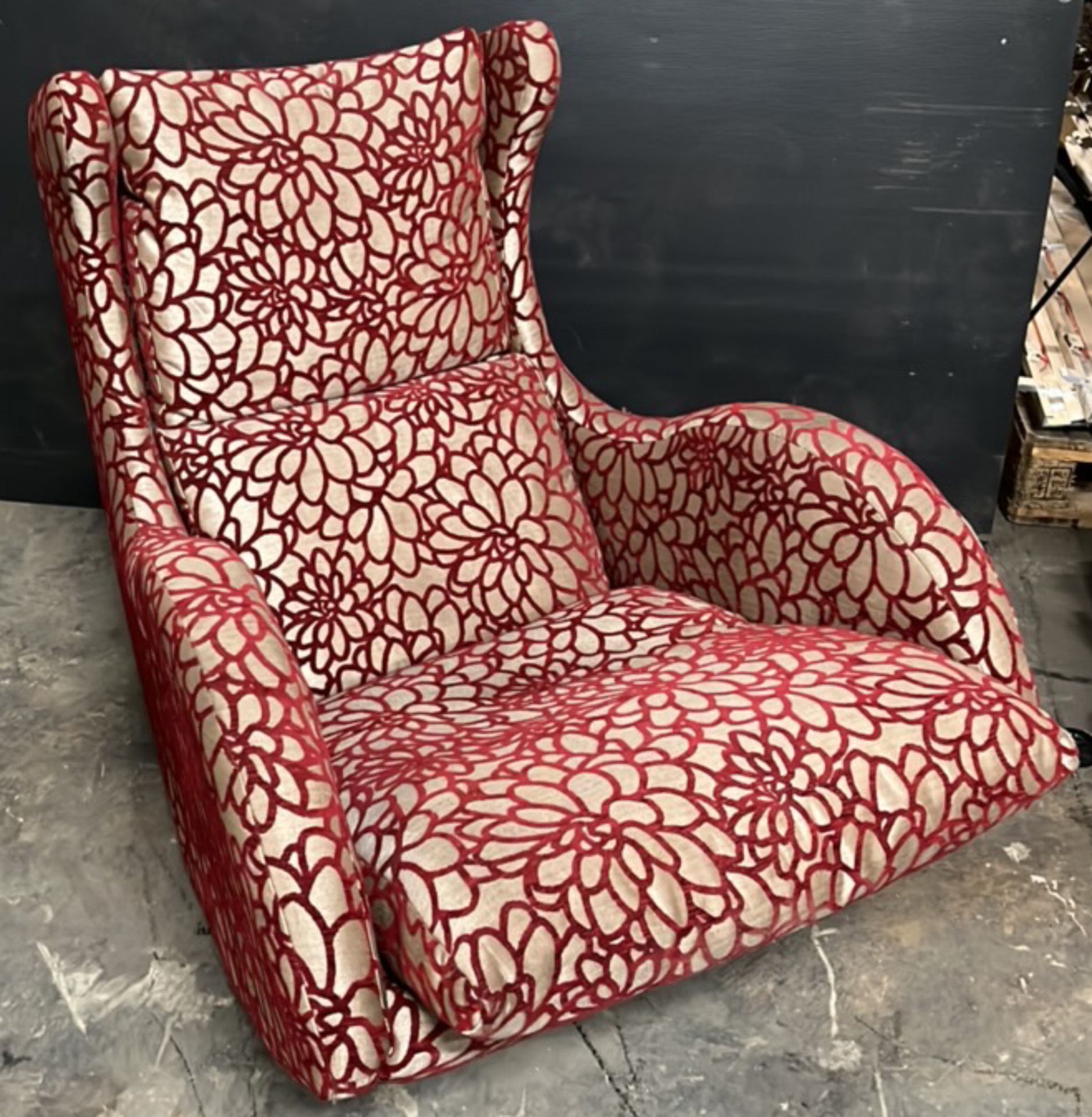 Red Velvet Flower Patterned Rocking Chair - Image 3 of 3