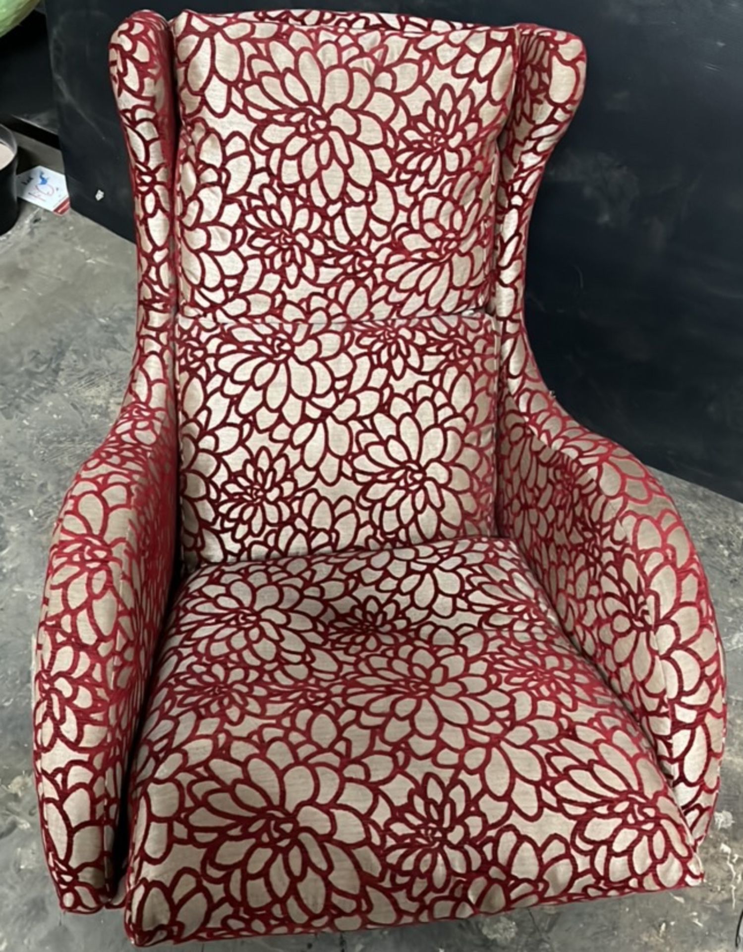 Red Velvet Flower Patterned Rocking Chair - Image 2 of 3