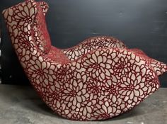 Red Velvet Flower Patterned Rocking Chair