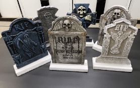 6 x Various Halloween Themed Polystyrene Small Tombstones