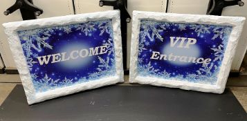 Winter Wonderland Carved Ice Effect 'VIP Entrance' & 'Welcome' Signs