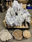 Pallet of Various White Christmas Trees w/ Log Bases