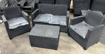 Unused Rattan Effect Outdoor Seating Set w/ Sofa, 2 x Armchairs & Storage Coffee Table