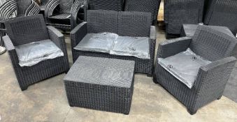 Unused Rattan Effect Outdoor Seating Set w/ Sofa, 2 x Armchairs & Storage Coffee Table