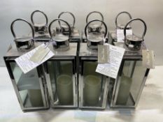 8 x Battery Powered LED Stainless Steel Lanterns - One has known fault