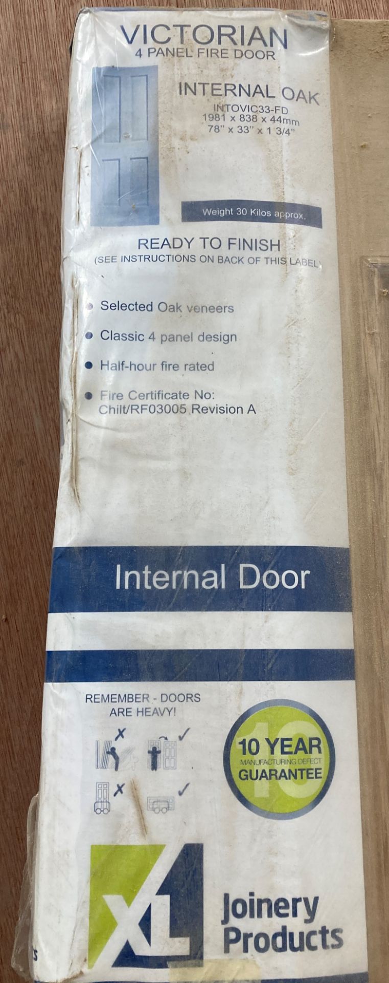 XLJoinery Victorian 4 Panel Fire Door | Internal Oak | Unfinished | 1981mm x 838mm x 44mm - Image 2 of 2