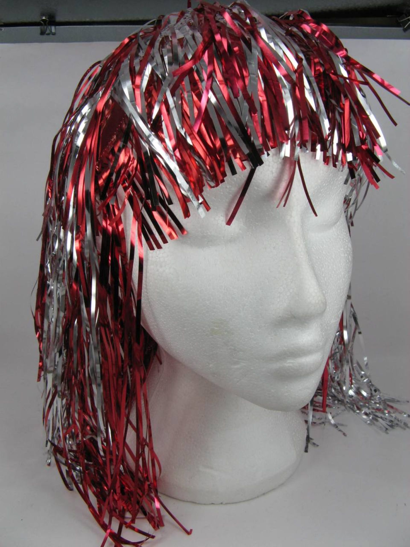 Approx 1,900 x Novelty Red/Silver Tinsel Wigs & Mini Red Glitter Party Hats w/ Flower - RRP£3.99