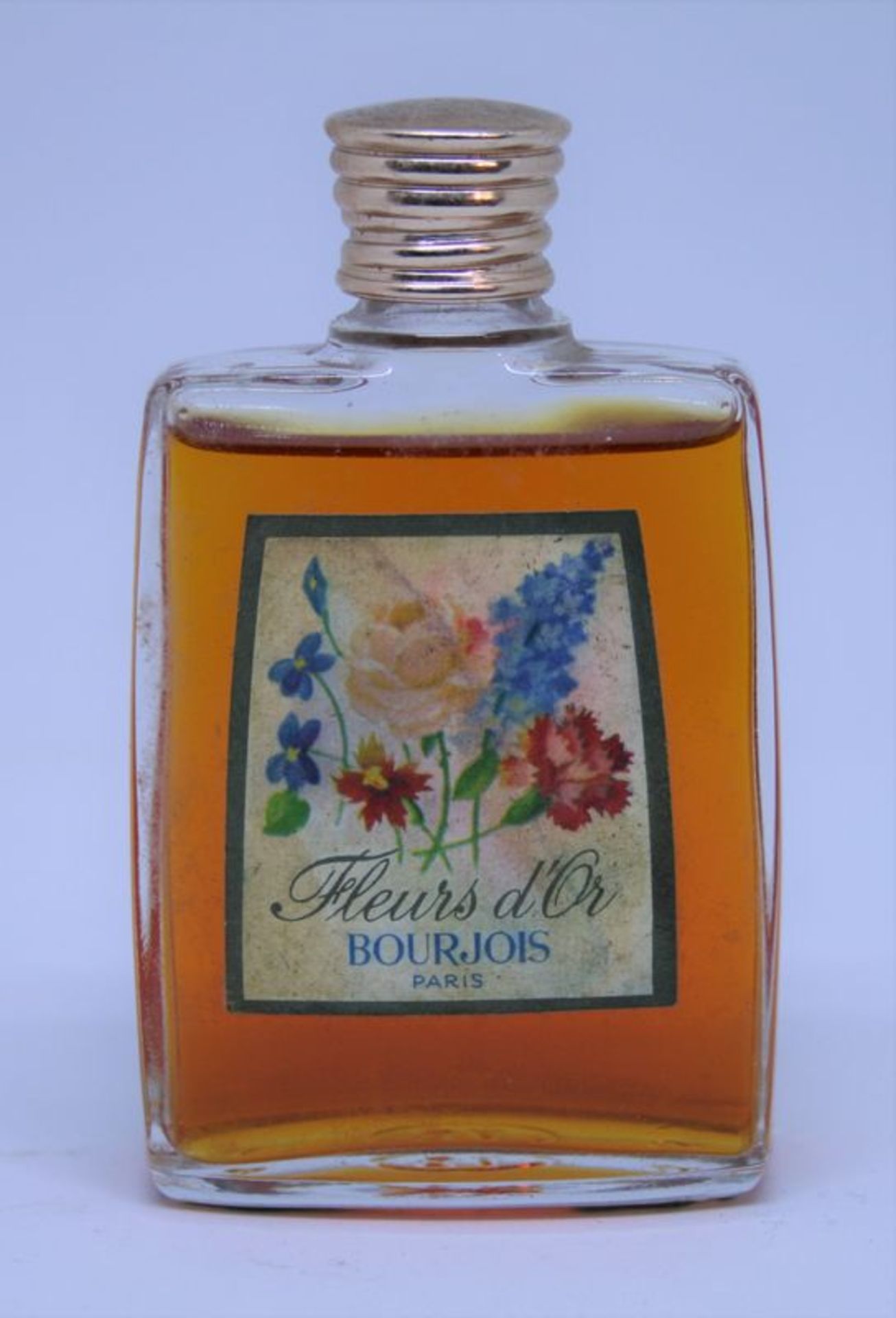 Ancien flacon de parfum non entamé "Fleurs d'or" de la maison BOURJOIS - Dimensions [...]