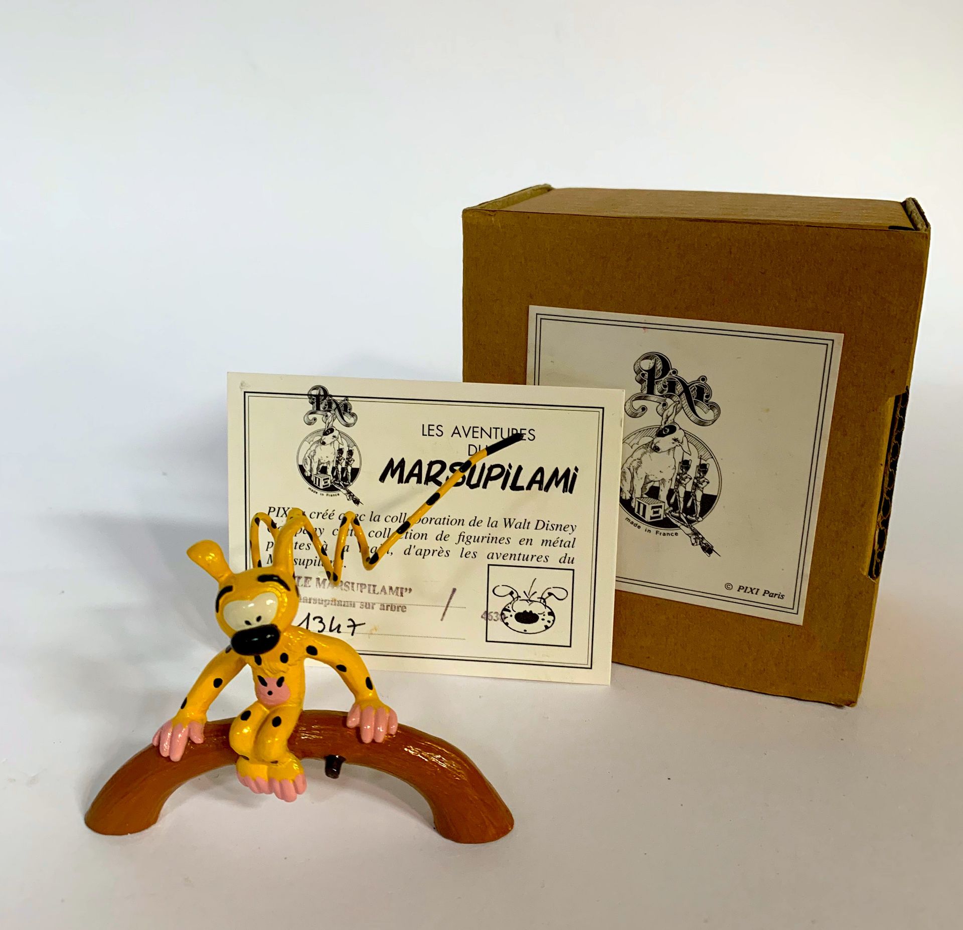 MARSUPILAMI FRANQUIN DIE MARSUPILAMI. Pixi 4630, Handbemalte Bleifigur von Marsupilami auf einem