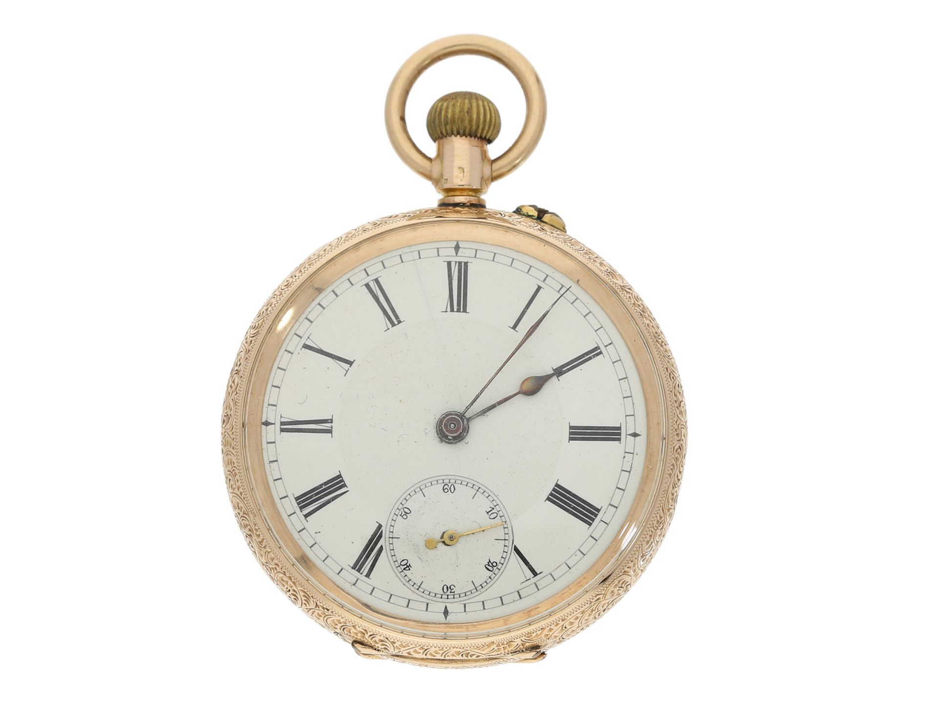 Taschenuhr: 14K Gold Burschenuhr in seltener Größe, ca. 1890Ca. Ø38,5mm, ca. 43g, 1