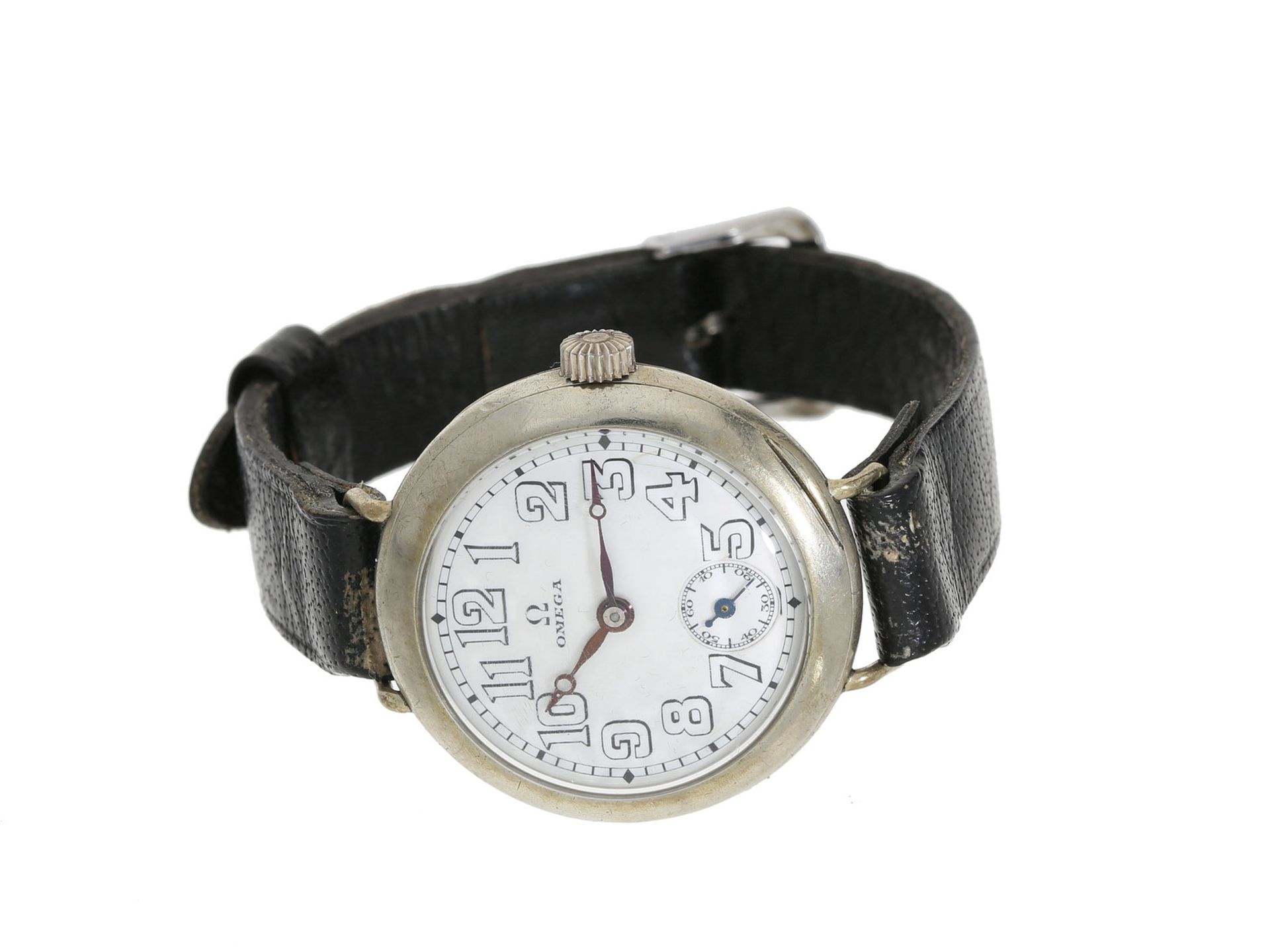 Armbanduhr: frühe Omega Armbanduhr mit Emaillezifferblatt, ca.1915Ca. Ø33mm, Metallg
