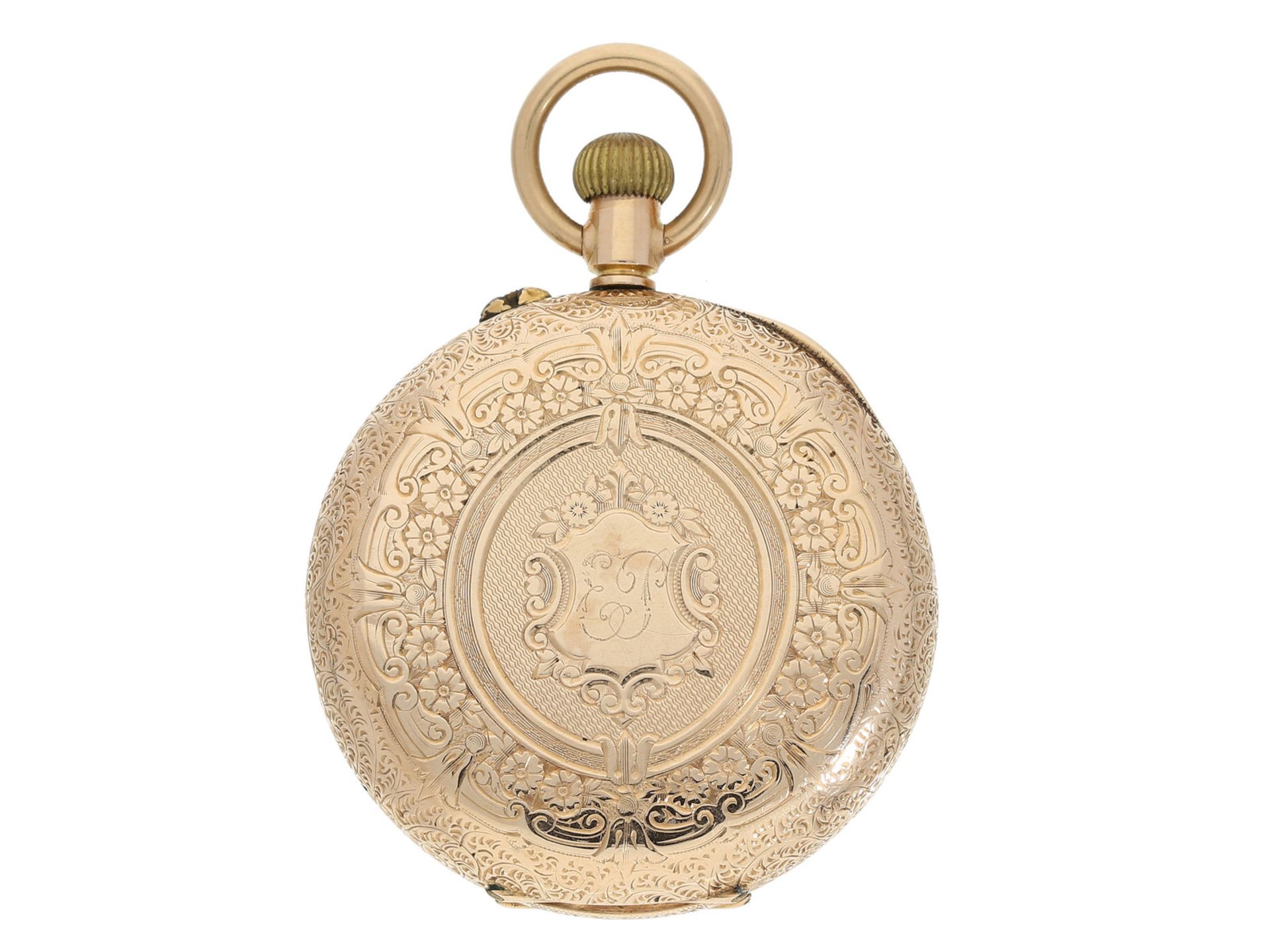 Taschenuhr: 14K Gold Burschenuhr in seltener Größe, ca. 1890Ca. Ø38,5mm, ca. 43g, 1 - Bild 2 aus 3