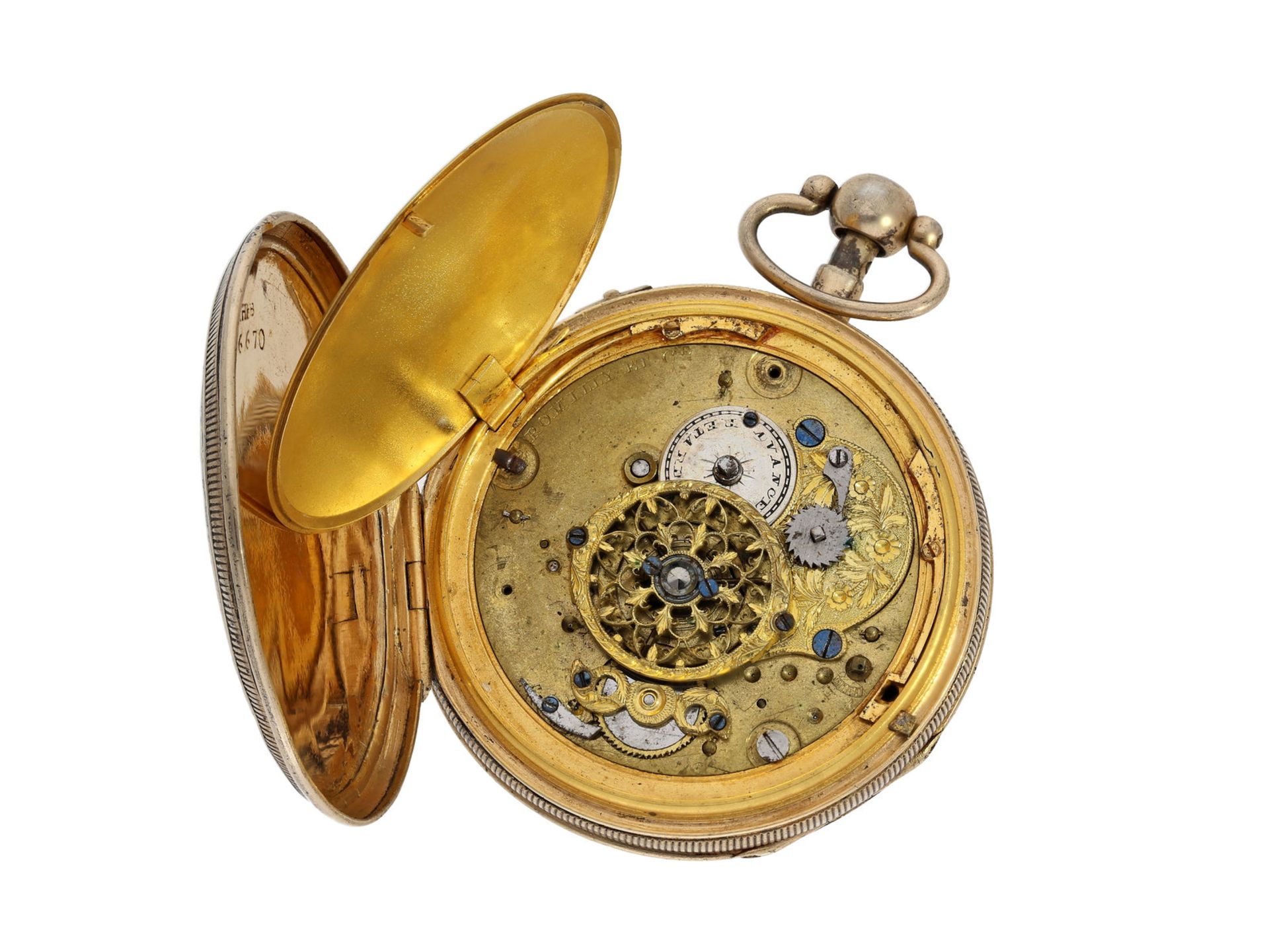 Taschenuhr: große silberne Spindeluhr mit Repetition, signiert Romilly & Cie, ca. 1800<br / - Bild 3 aus 3