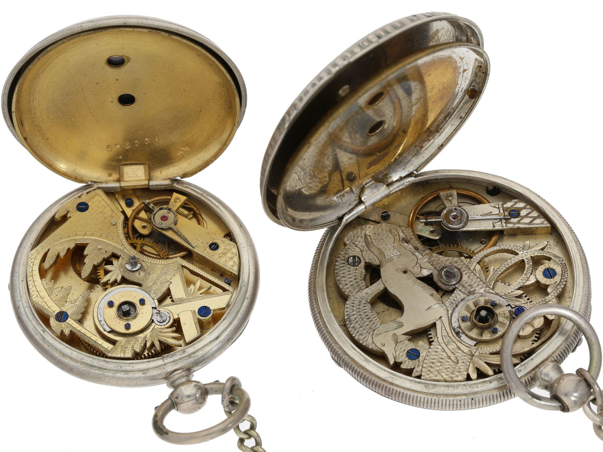 Taschenuhr: Konvolut von 2 silbernen Taschenuhren, vermutlich Schweiz um 1880Ca. Ø50m - Bild 2 aus 2