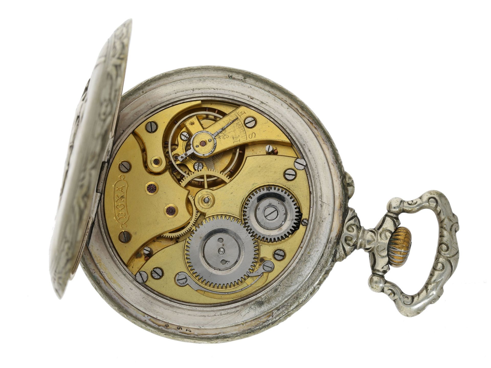 Taschenuhr: übergroße antimagnetische Jugendstil Reliefuhr von Doxa, Eisenbahneruhr Typ Regula - Bild 4 aus 4