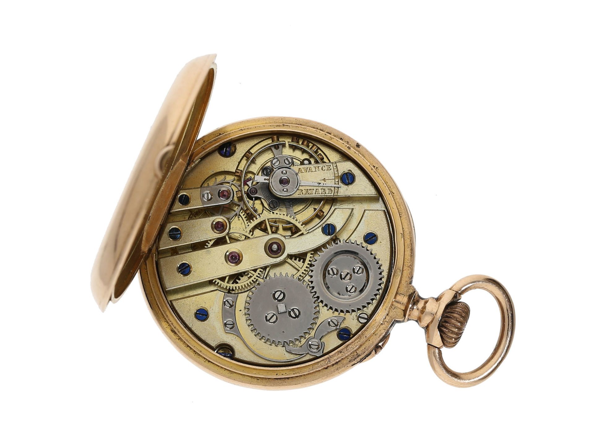 Taschenuhr/Anhängeuhr: hochfeine Damenuhr, 18K Gold, ca. 1900Ca. Ø30mm, ca. 28g, 18K - Bild 2 aus 2