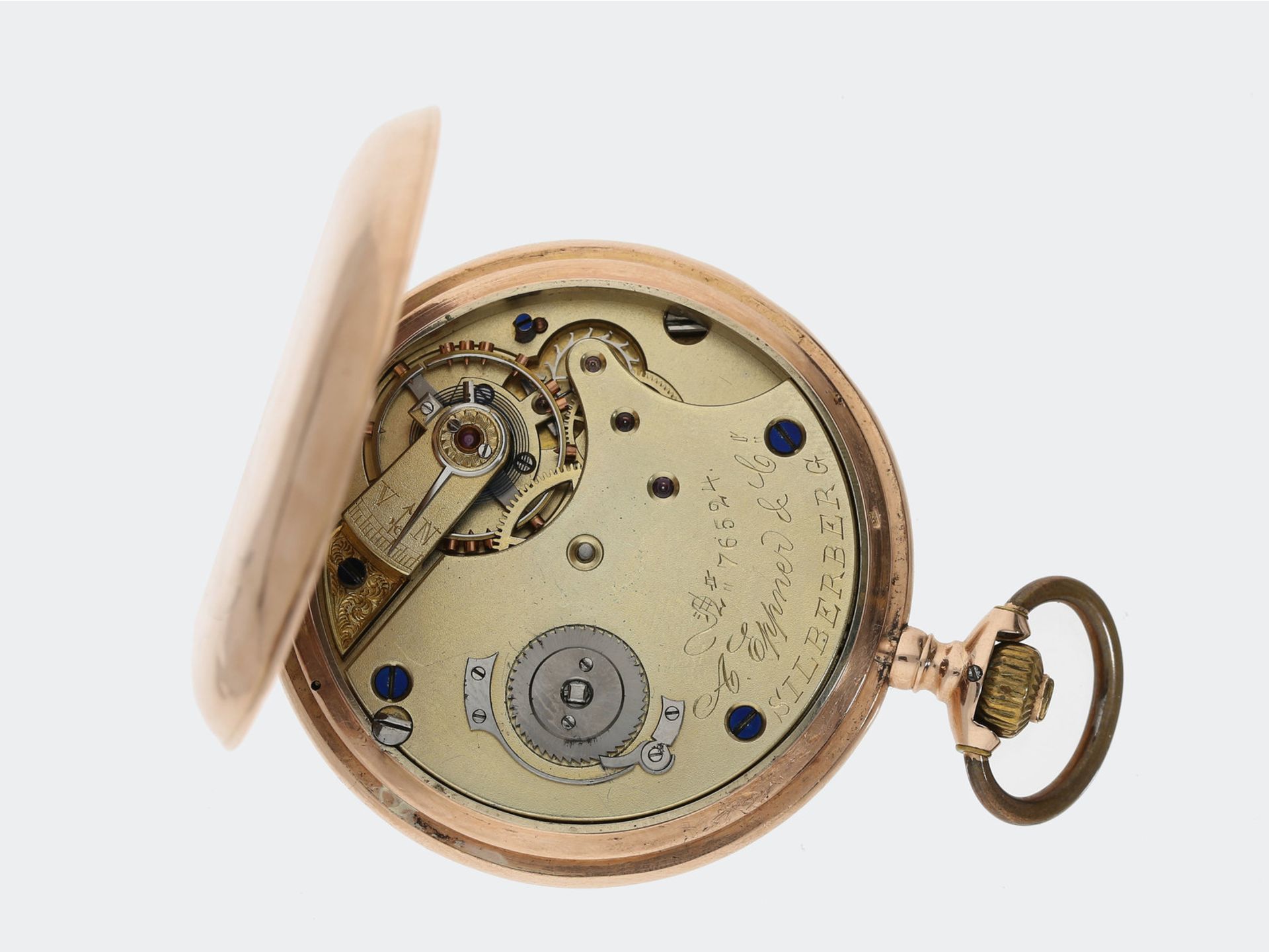 Taschenuhr: interessante goldene Savonnette, 14K Gold, signiert A. Eppner & Co. Silberberg, ca. - Bild 2 aus 2