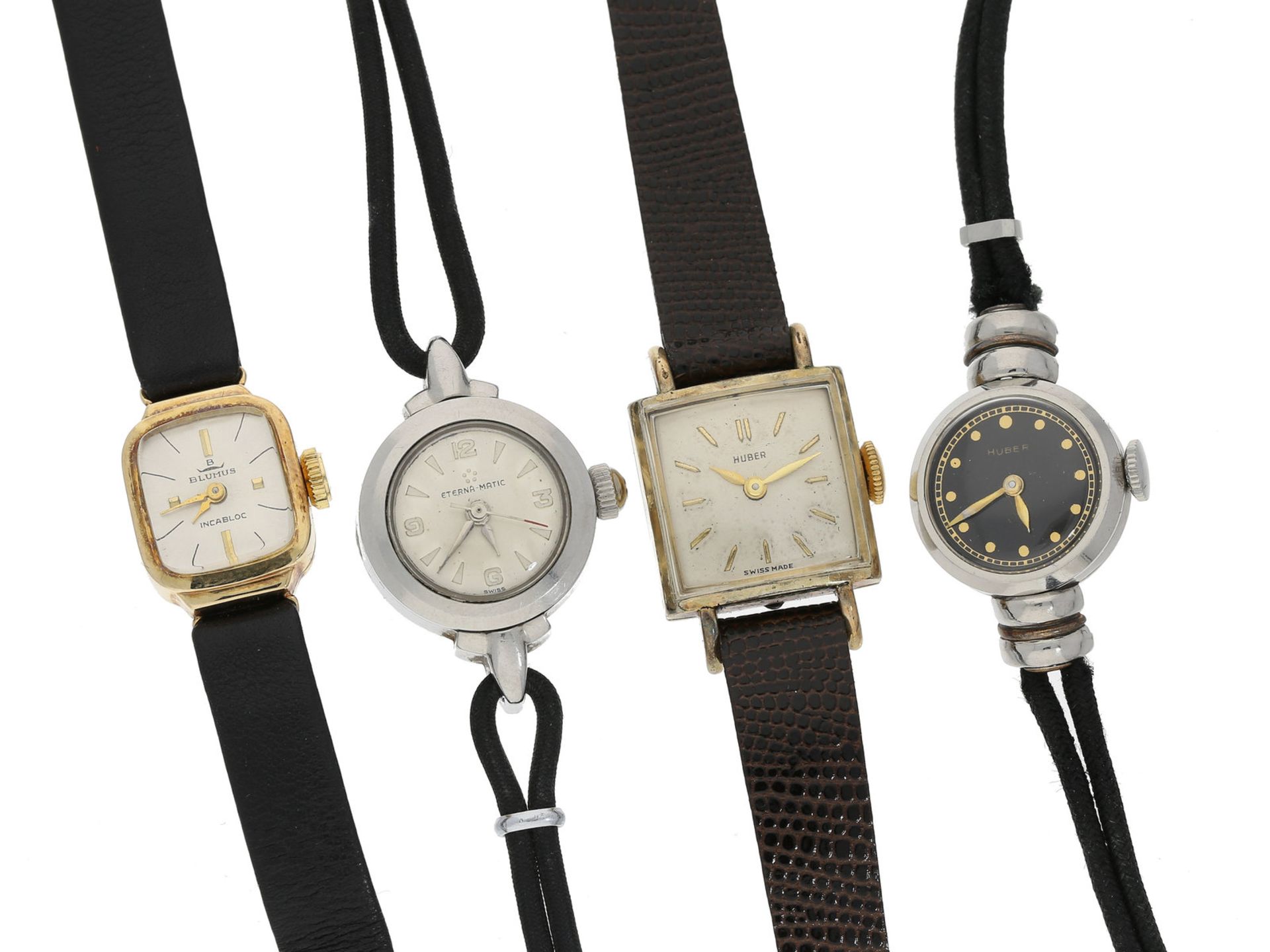 Armbanduhr: Konvolut aus 4 vintage Damenuhren, um 1945-19551. Art déco Damenuhr mit S