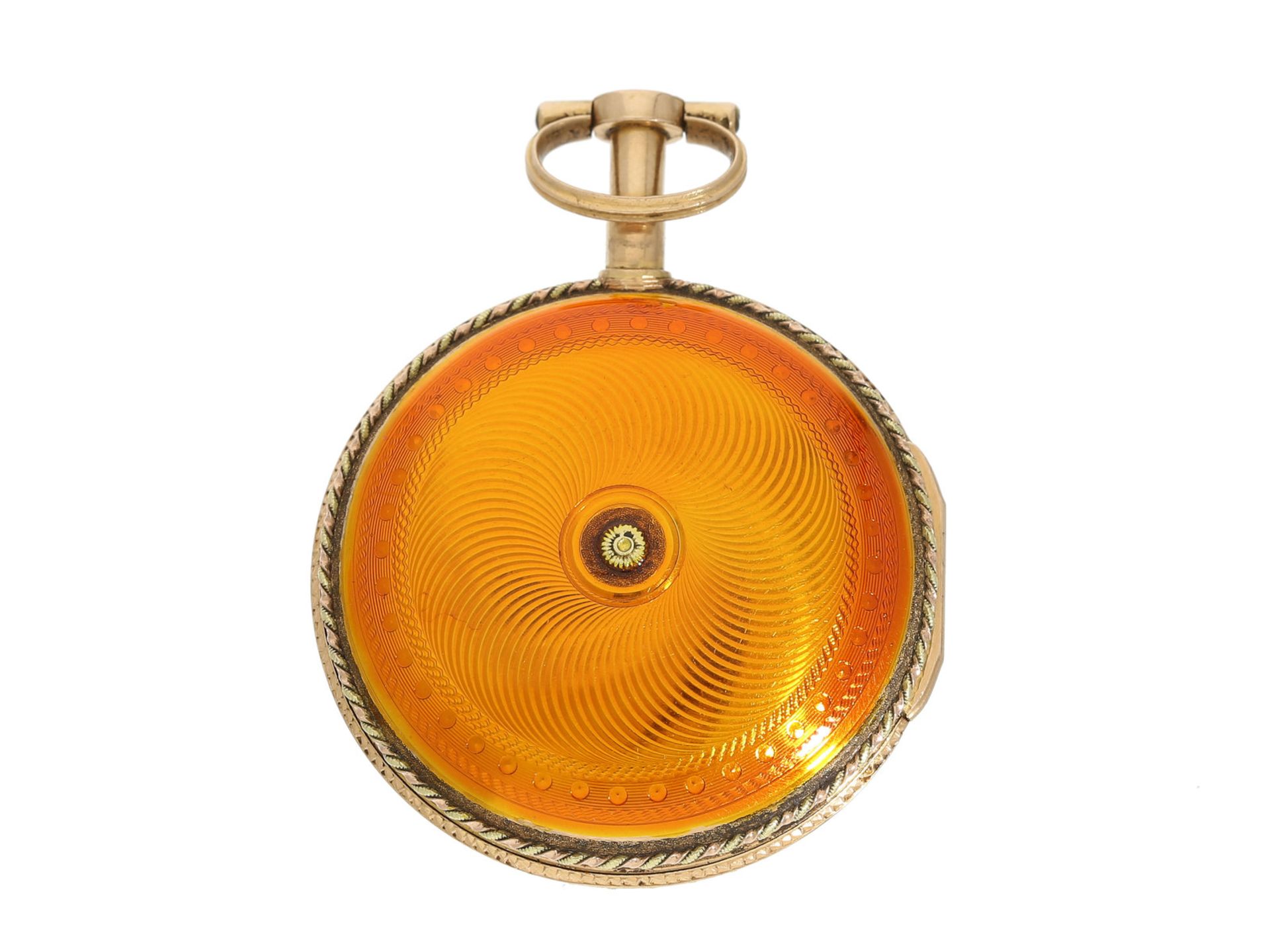 Taschenuhr: attraktive goldene Spindeluhr mit goldener Chatelaine, Frankreich ca. 1780