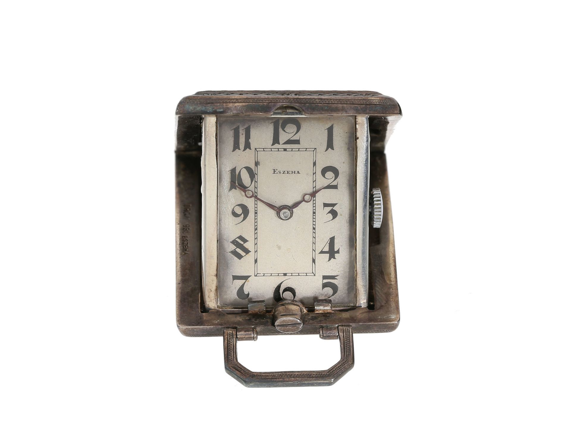 Reiseuhr/Anhängeuhr: Art déco "Purse-Watch", Marke Eszeha, Silber, ca. 1920Ca. 31 ×