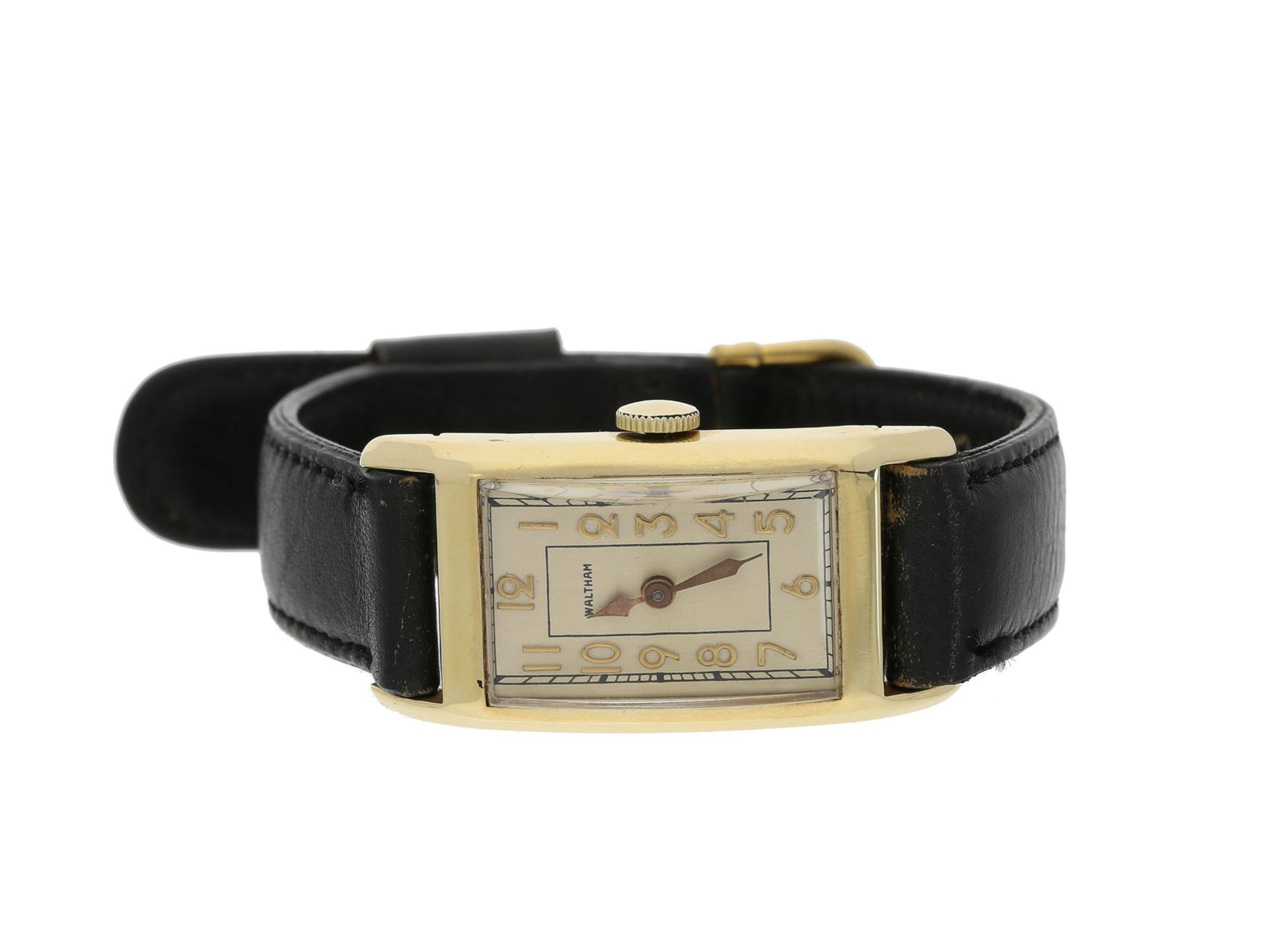 Armbanduhr: große, goldene Herrenuhr der Marke Waltham, vermutlich um 1938Ca. 20 x 40