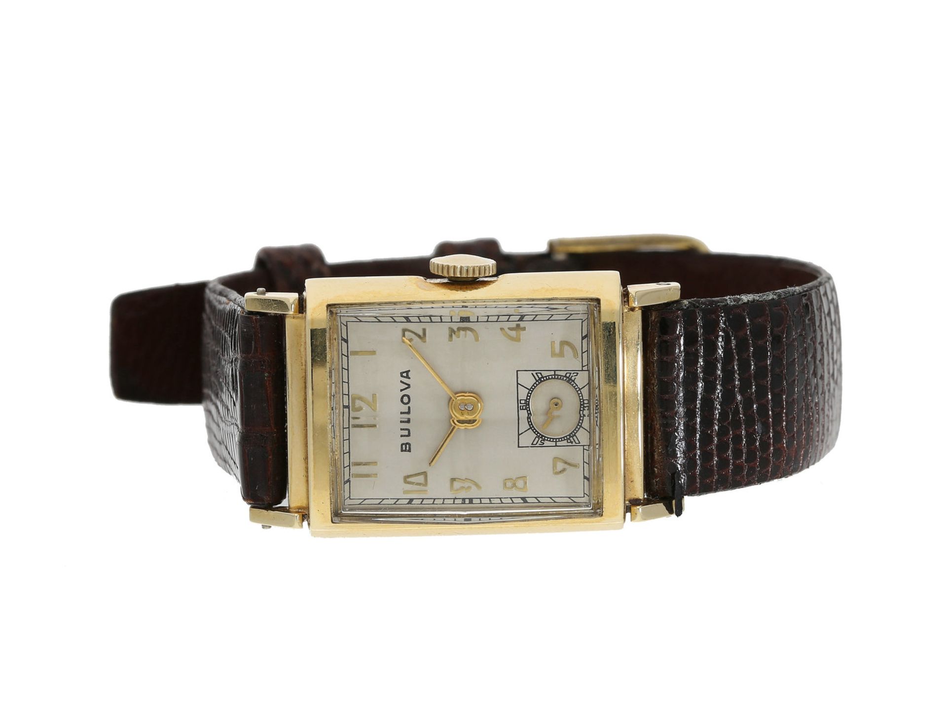 Armbanduhr: amerikanische Art déco Armbanduhr der Marke Bulova, ca.1940Ca. 21 × 35mm