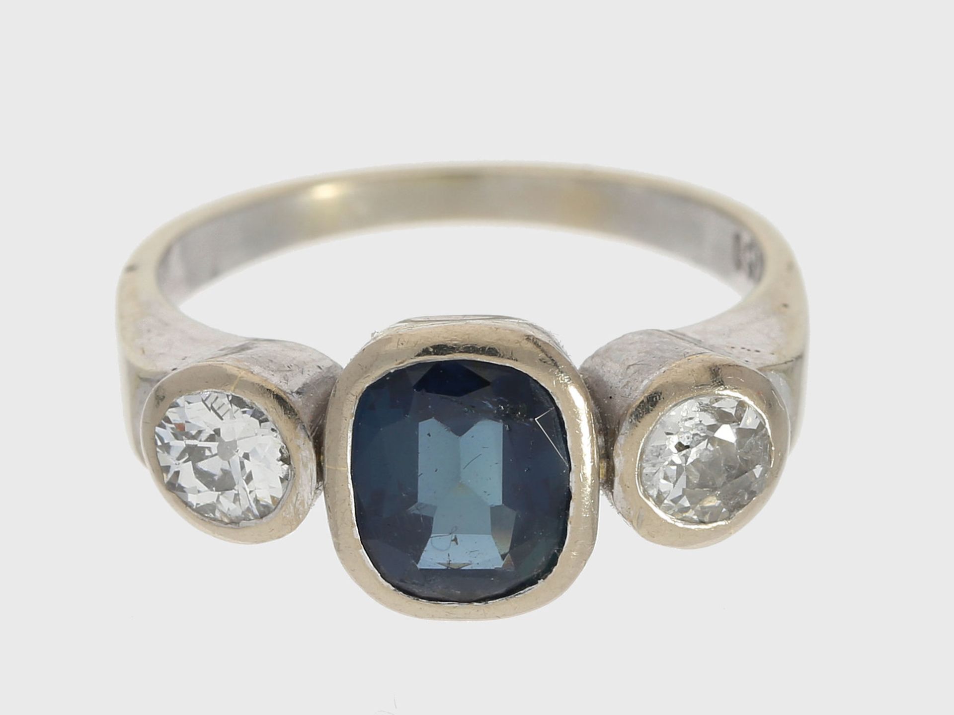 Ring: hochfeiner vintage Saphir/Diamant-GoldschmiederingCa. Ø16,5mm, RG52, ca. 5,2g,