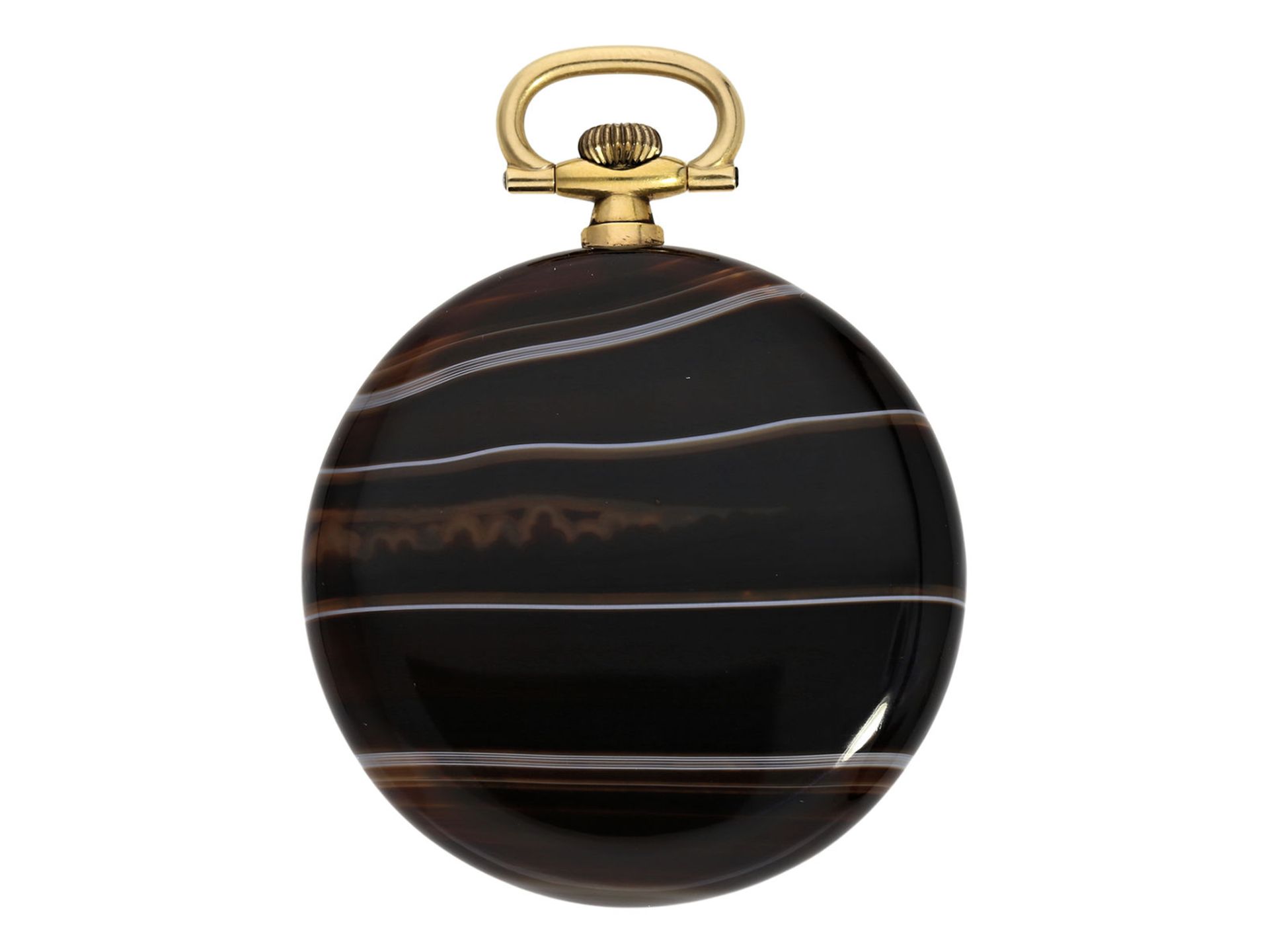 Pocket watch: Art déco dress watch in rare agate gold case, ca. 1925 - Image 3 of 3