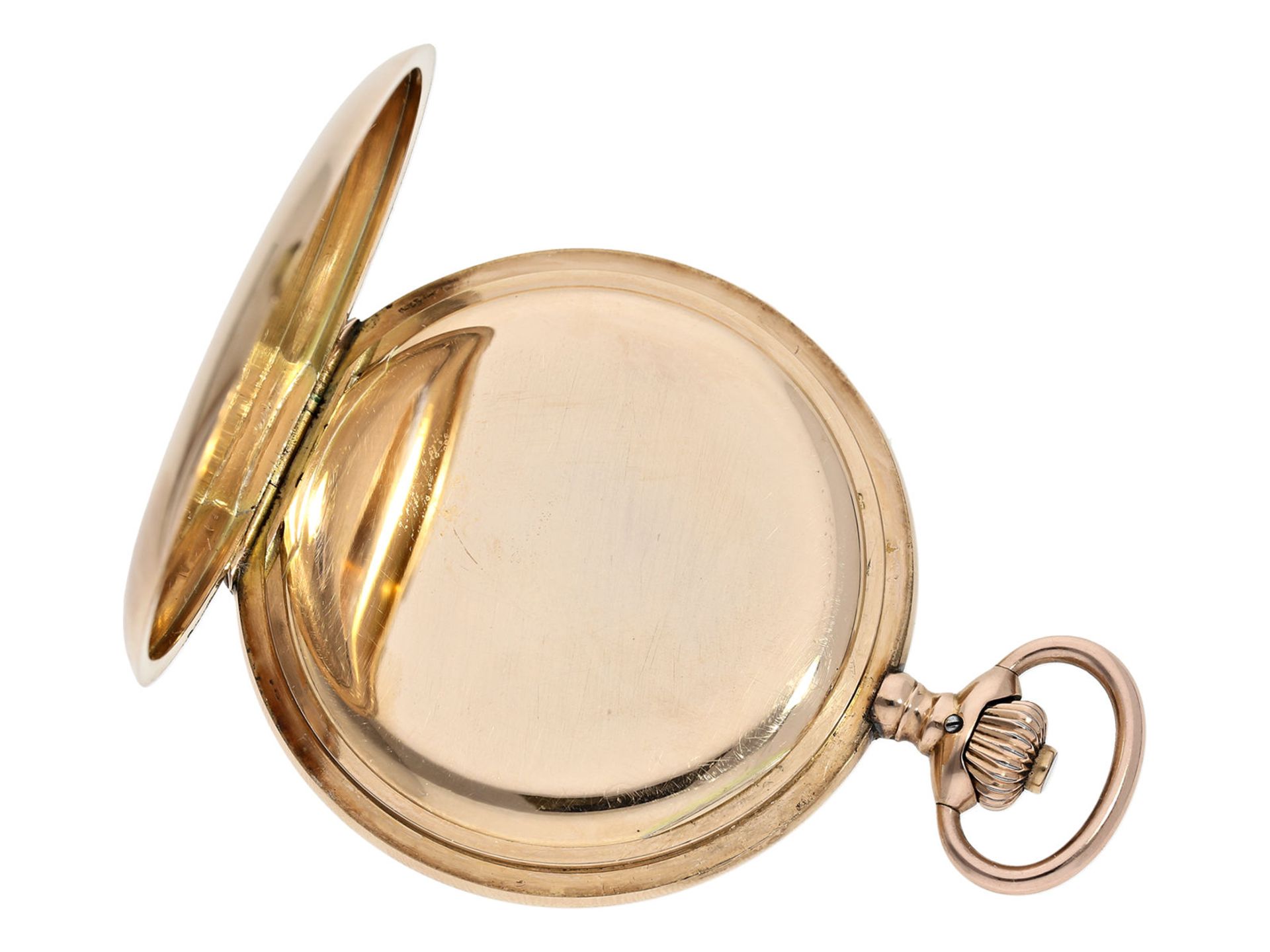 Pocket watch: heavy and large pink gold hunting case watch by IWC Schaffhausen, ca. 1910 - Bild 6 aus 8