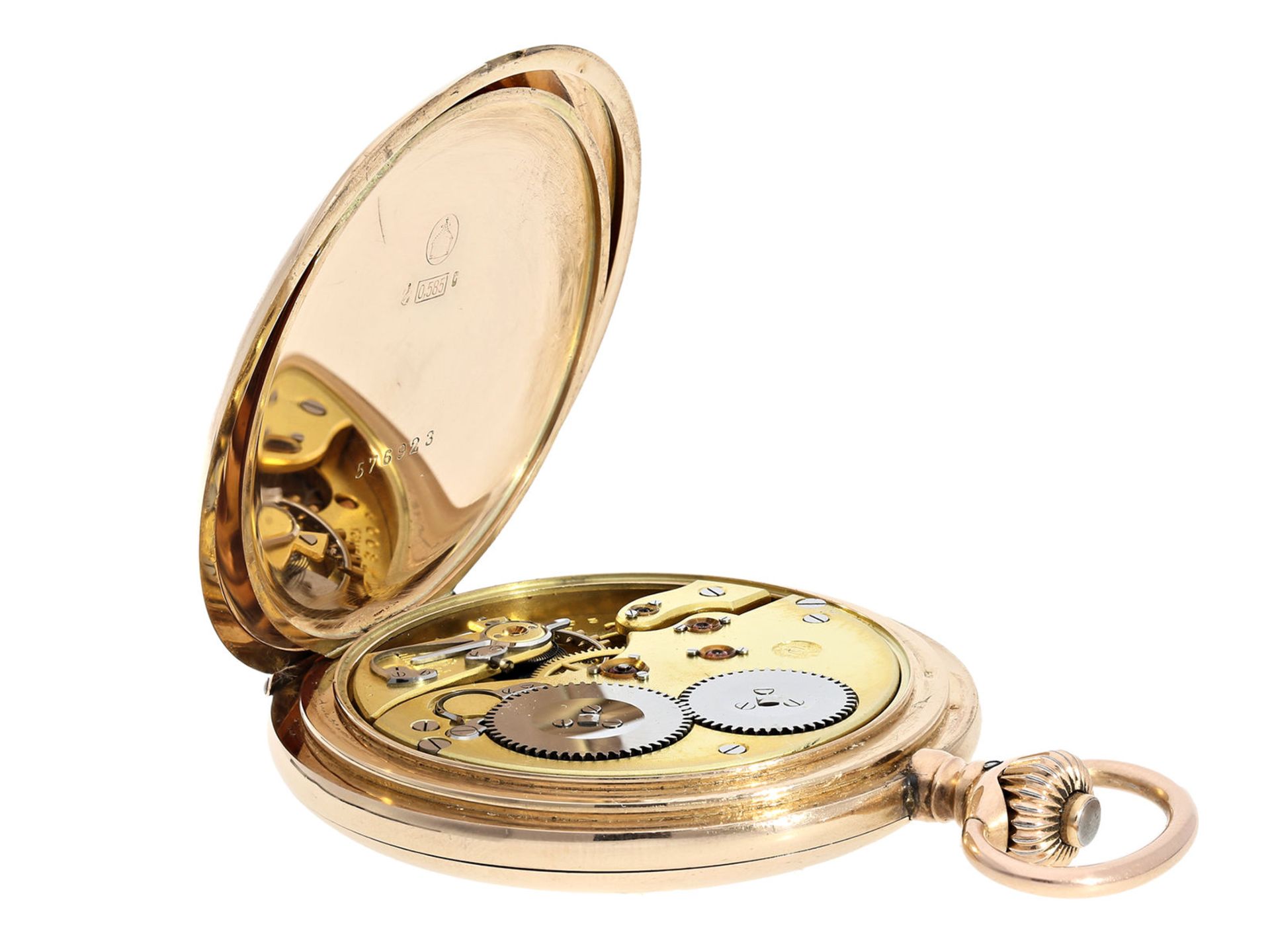 Pocket watch: heavy and large pink gold hunting case watch by IWC Schaffhausen, ca. 1910 - Bild 3 aus 8