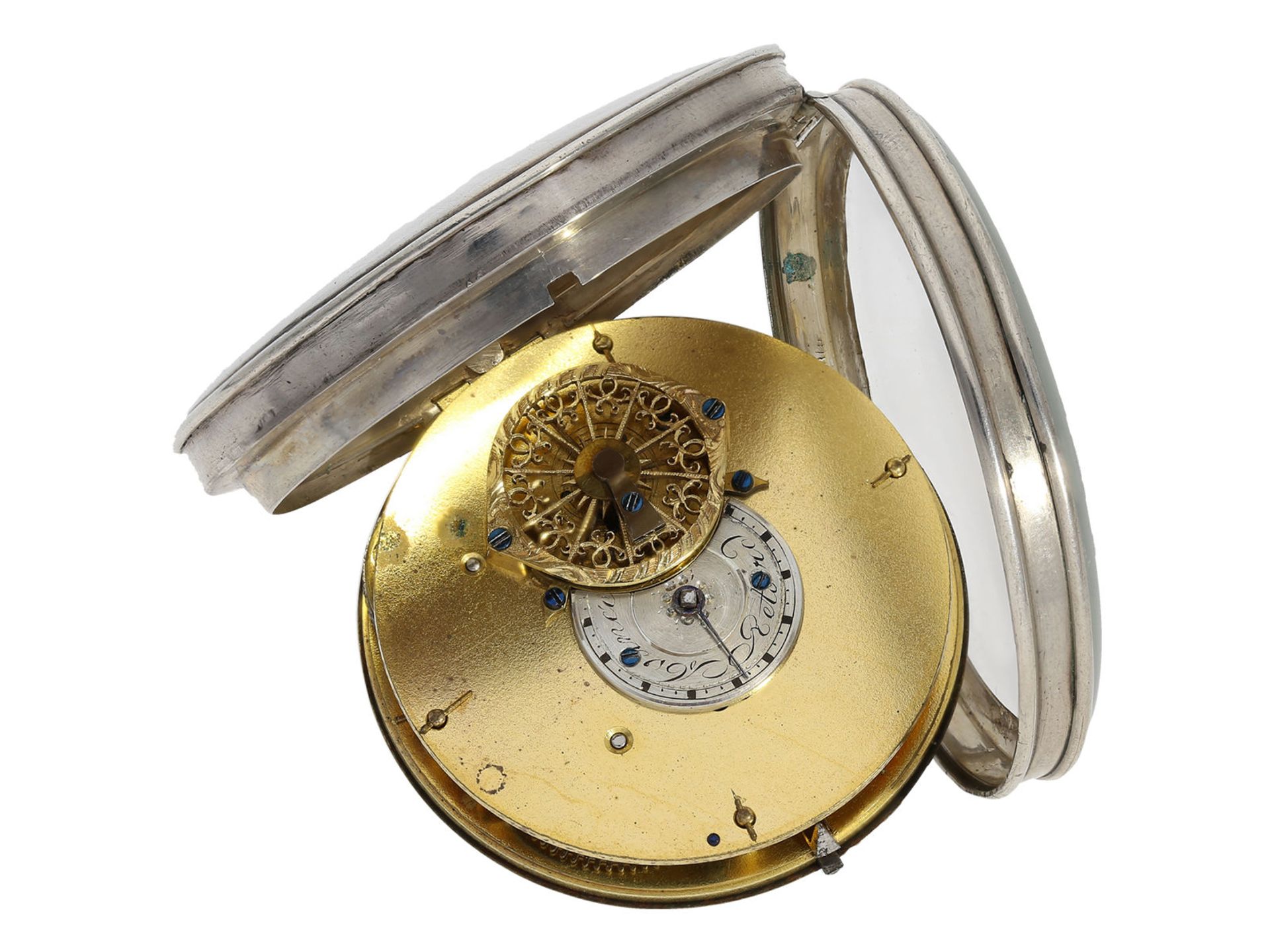 Pocket watch: rare verge watch with calendar and centre seconds, probably France around 1800 - Bild 4 aus 5