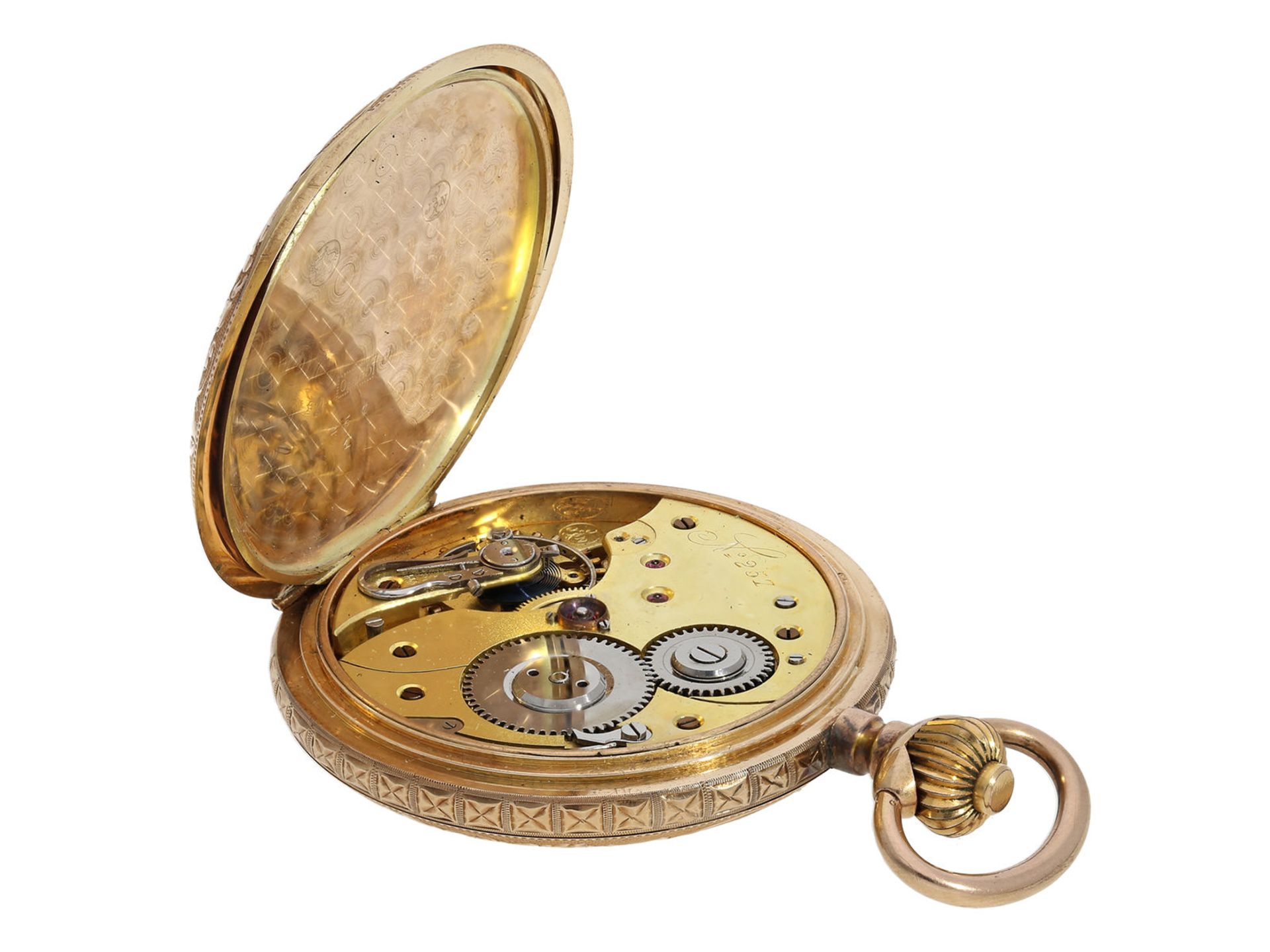 Taschenuhr: außergewöhnliche Prunksavonnette mit einem Goldgehäuse in Ausnahmequalität, J.J. - Bild 3 aus 7